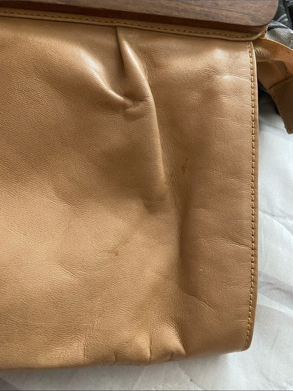 VTG JACARANDA TAN LEATHER CLUTCH PURSE Brazilian Rosewood 70s